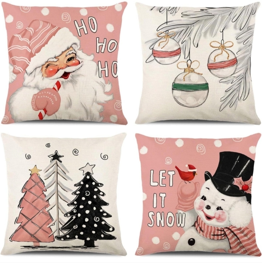 Christmas Decorations - Christmas Pillow Covers 18x18 Set of 4, Holiday Christma